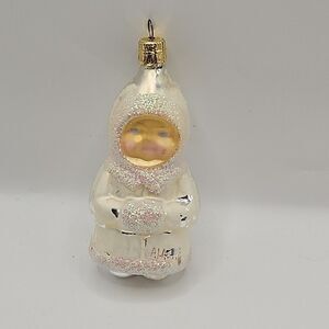 Vintage Christopher Radko Eskimo Snow Girl Child - Glitter Christmas Ornament